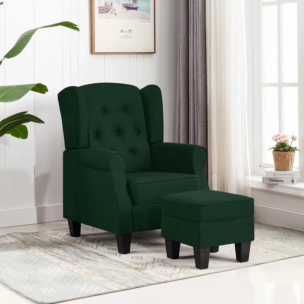 Divano Sedia-Poltrona con Poggiapiedi Verde Scuro in Tessuto 371595