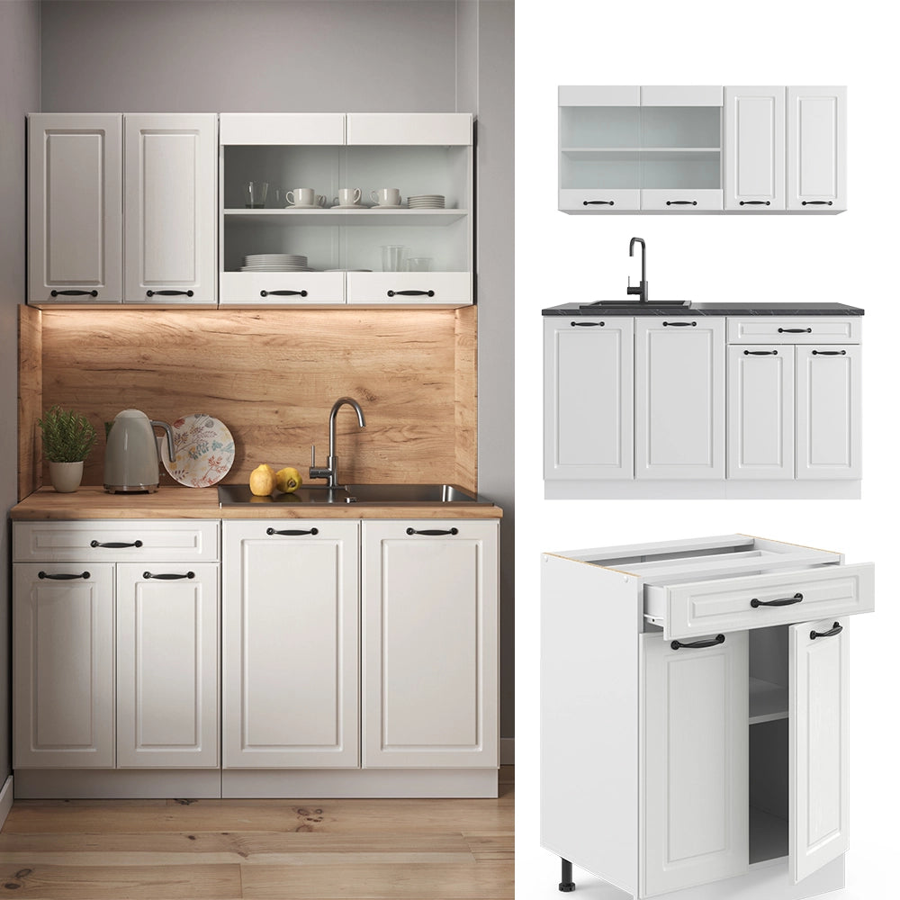 Vicco Cucina monoblocco Casa di campagna bianca/bianco 140 cm , PL Marmo