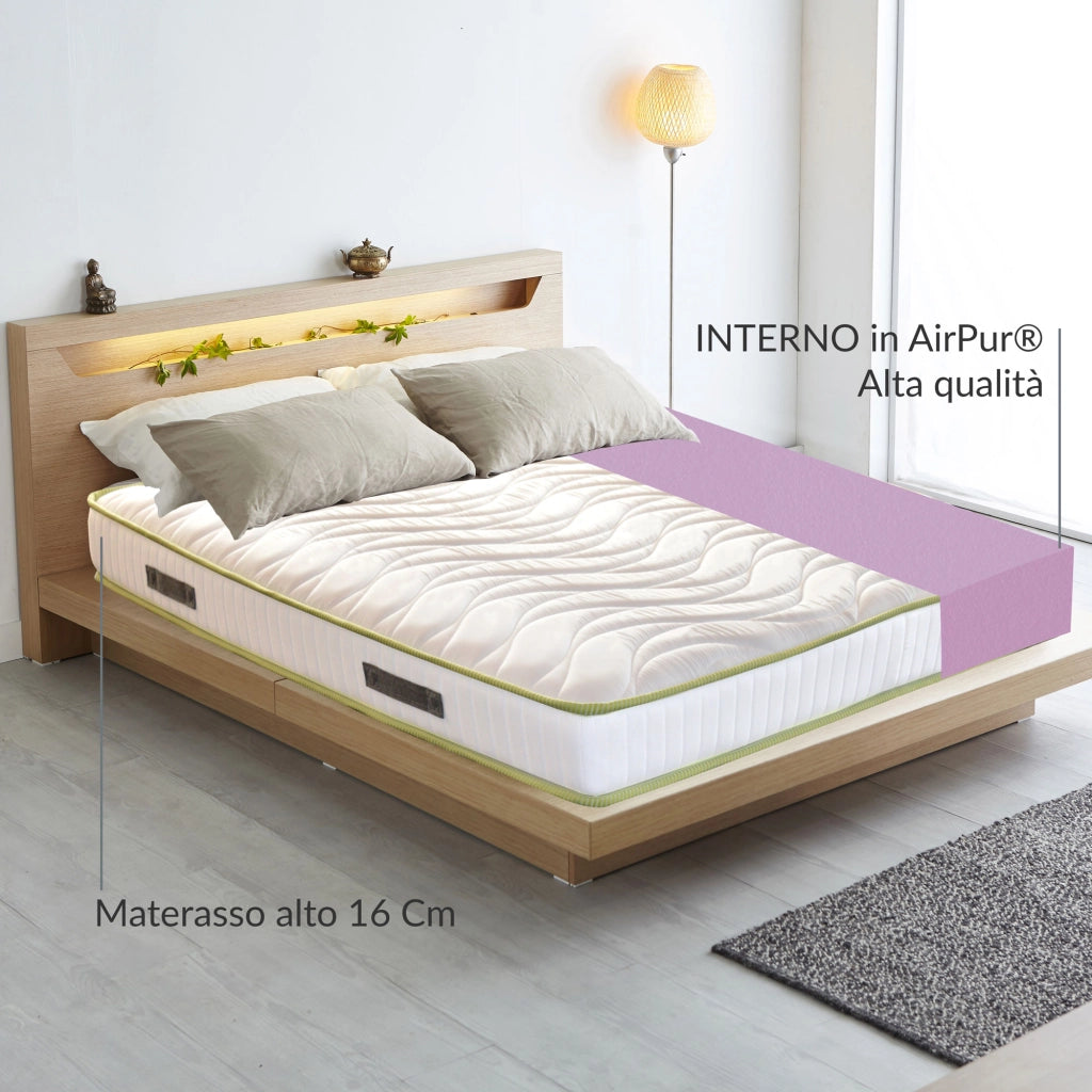 Materasso Alto 16 cm piazza e mezza 120x190 cm, con AirPur® monoblocco, water foam ortopedico in poliuretano, con tessuto anti acaro di alta qualità, DREAM AIR 