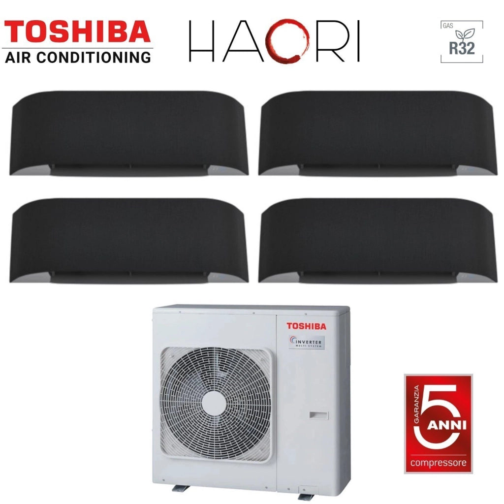 Climatizzatore Condizionatore Toshiba Quadri Split Inverter serie HAORI 10+10+10+13 (9+9+9+12) RAS-4M27U2AVG-E R-32 Wi-Fi Integrato 10000+10000+10000+13000 (9000+9000+9000+12000) Grigio Scuro