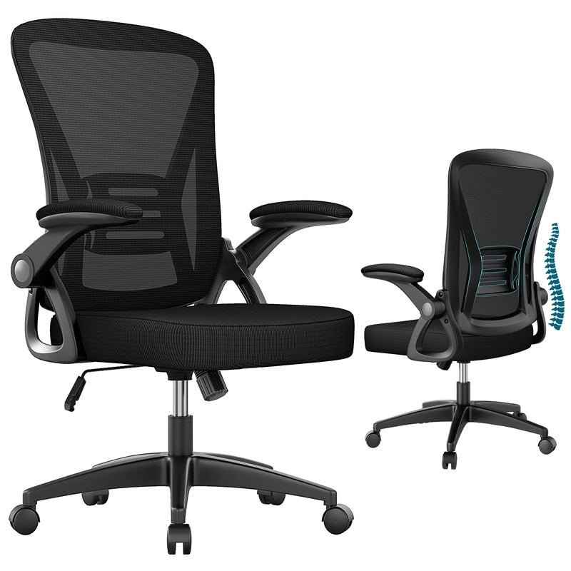 Sedia da ufficio ergonomica HAMLODY - con rotelle - Schienale regolabile con supporto lombare - Altezza regolabile - Nera