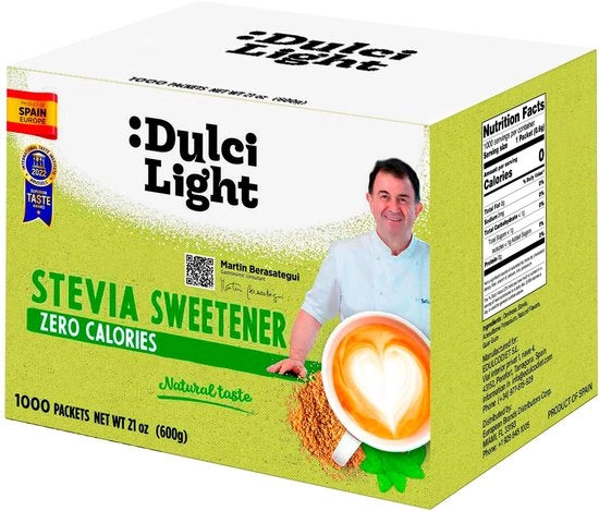 Stevia in Polvere 1000 Bastoncini - Senza OGM - Vegano - Amichevole per Keto - Senza Glutine - Zucchero senza Calorie