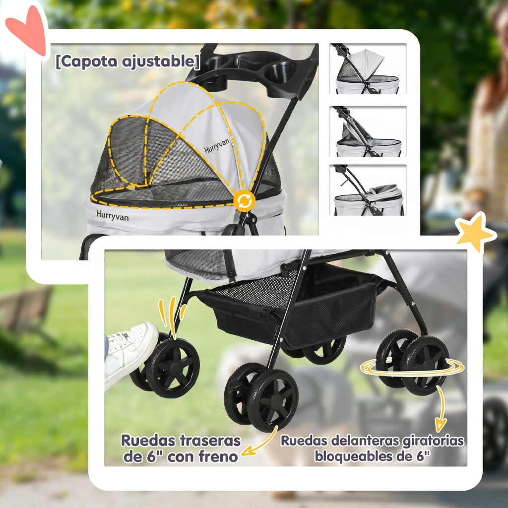 Carrello per Cani Piccoli con Ruote, Cestino e Finestra ¨C Minimal ¨C Grigio 67x45x96 cm