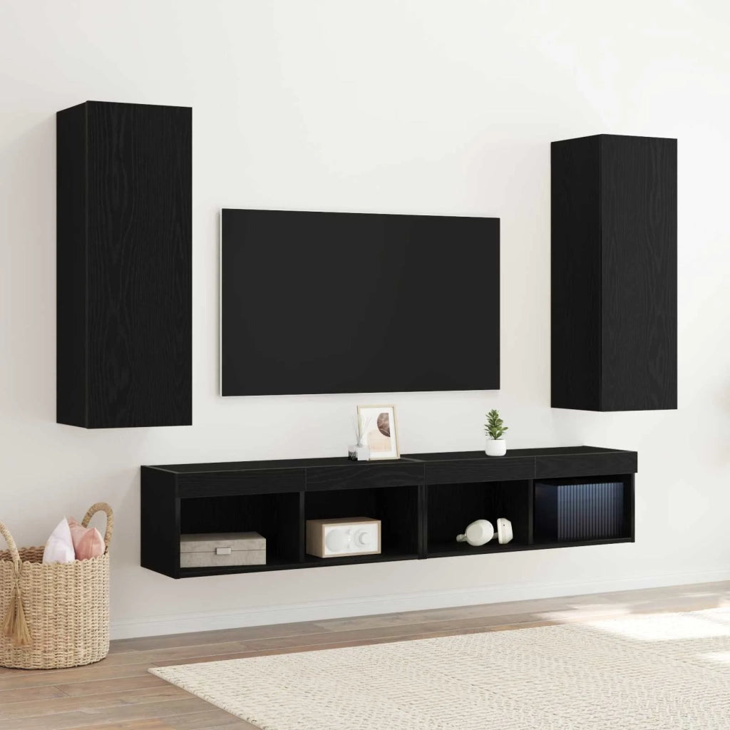 Mobile TV da Parete 2 pz | Armadietto TV | Mobile Porta TV Rovere Nero 30,5 x 28,5 x 90 cm