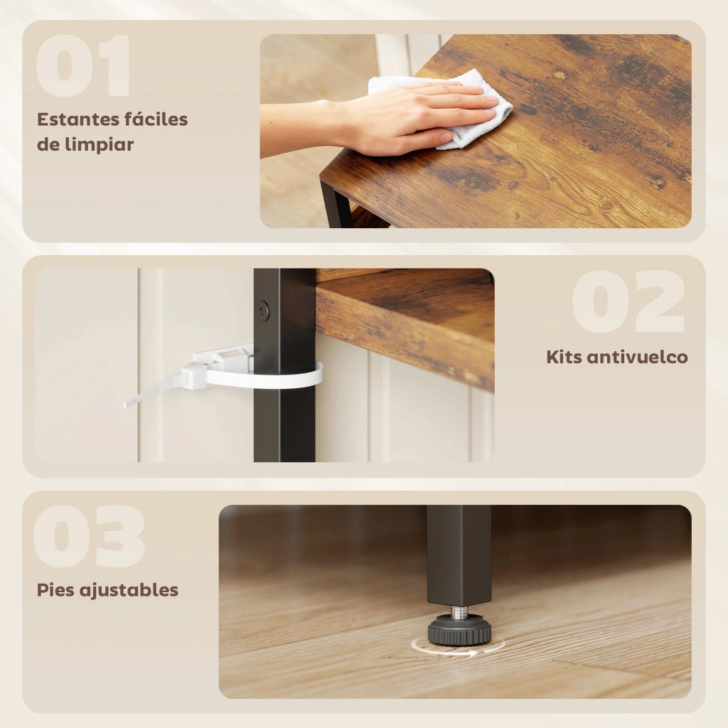 Mobile Cucina con Ripiani e Luci LED ¨C zephmum ¨C Marrone 80x42x162 cm