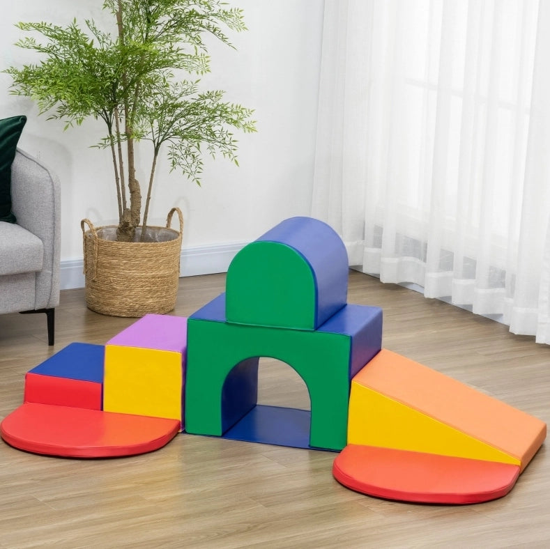 Set ULEVR di 7 moduli morbidi per bambini 12-36 mesi, blocchi in schiuma rivestiti in similpelle multicolore