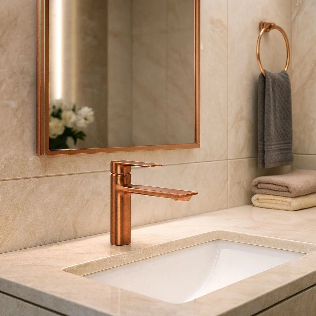 Rubinetto Da Lavabo Rea Storm Copper Brush Low