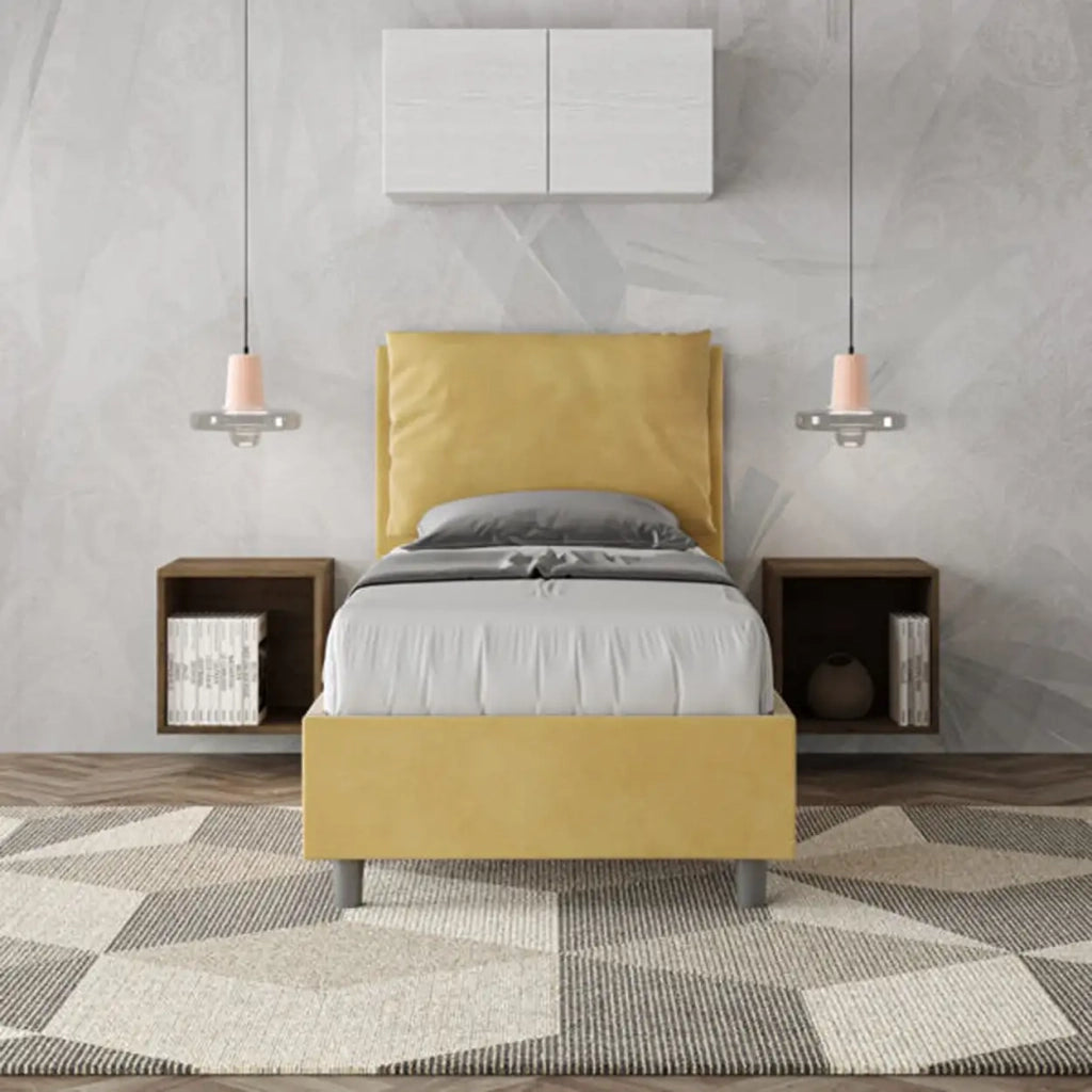 Letto singolo contenitore imbottito 80x190 microfibra ocra Antea