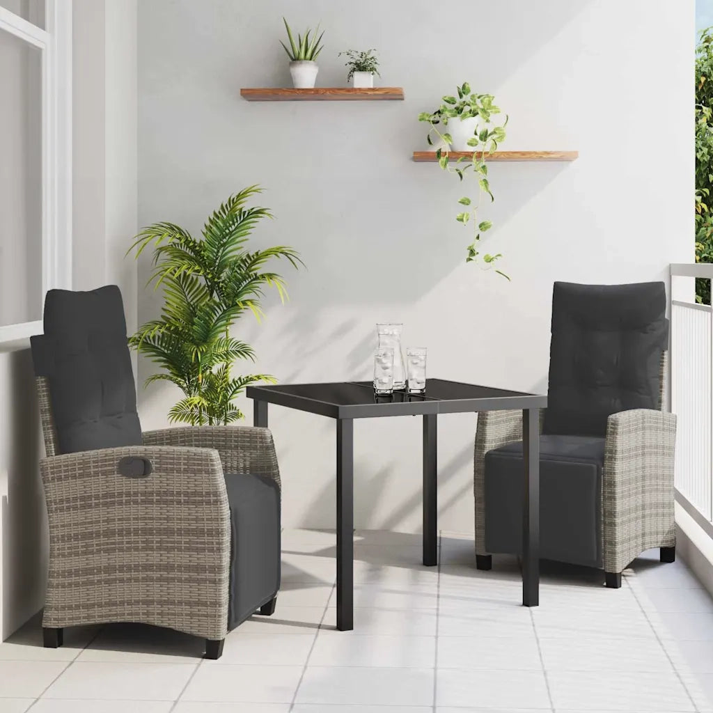 Set da Pranzo per Giardino con cuscino 3 pcs Grigio polyrattan