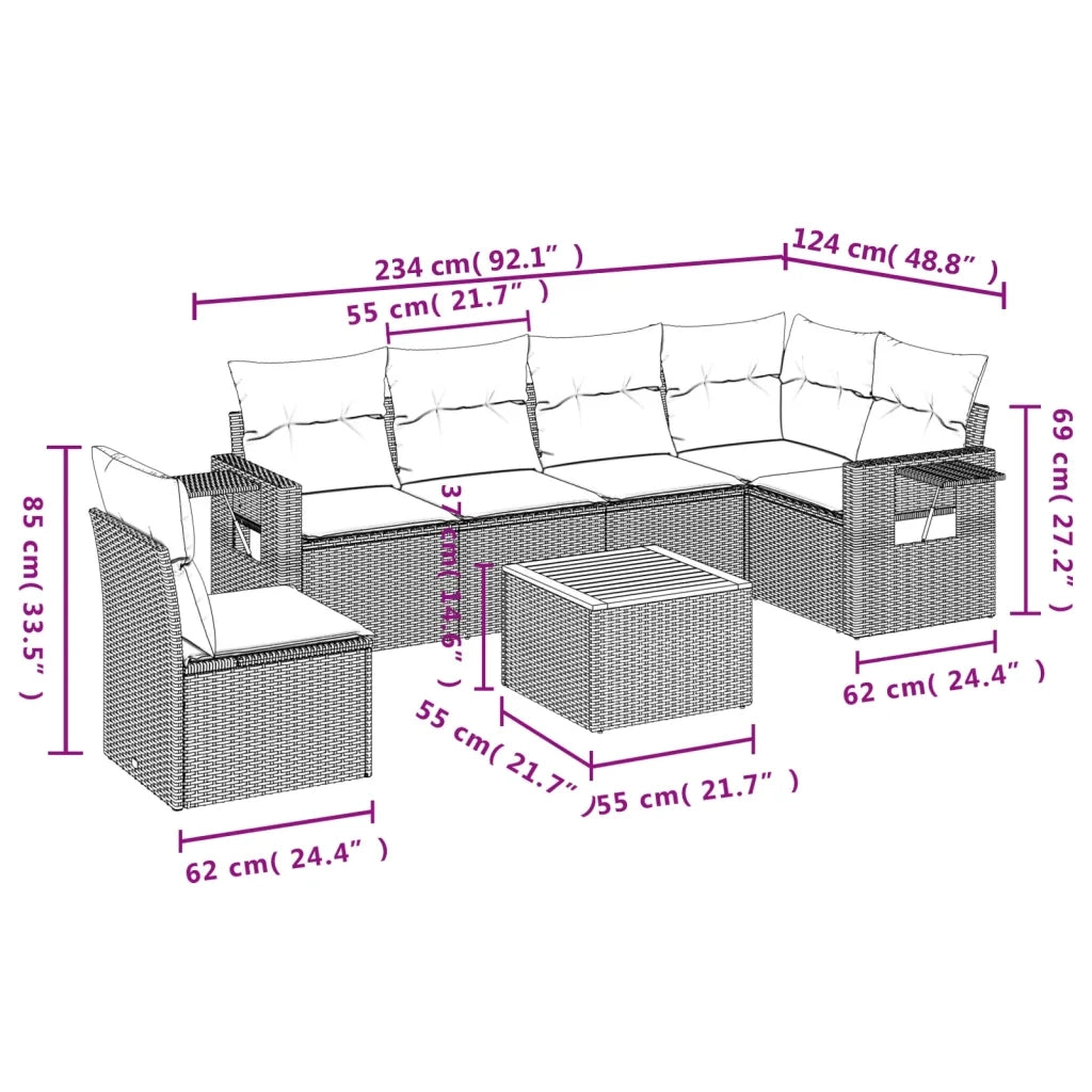 Set Divani da Giardino con Cuscini 7pz Nero Polyrattan 3259263
