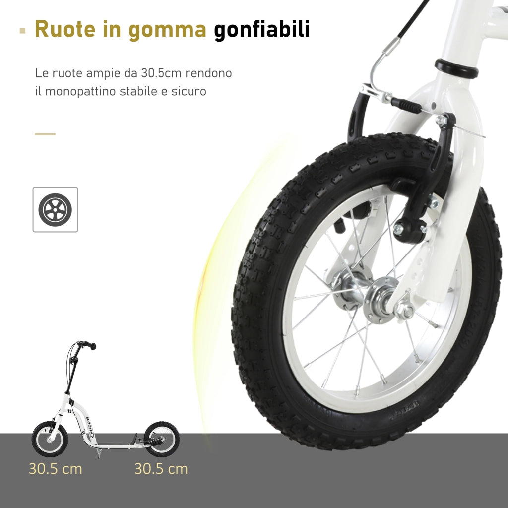 Monopattino per Bambini ¨C Xylo ¨C Manubrio Regolabile 85-95cm, Ruote Grandi, 2 Freni, Telaio Metallo, 5+ Anni, Max 100kg, Bianco