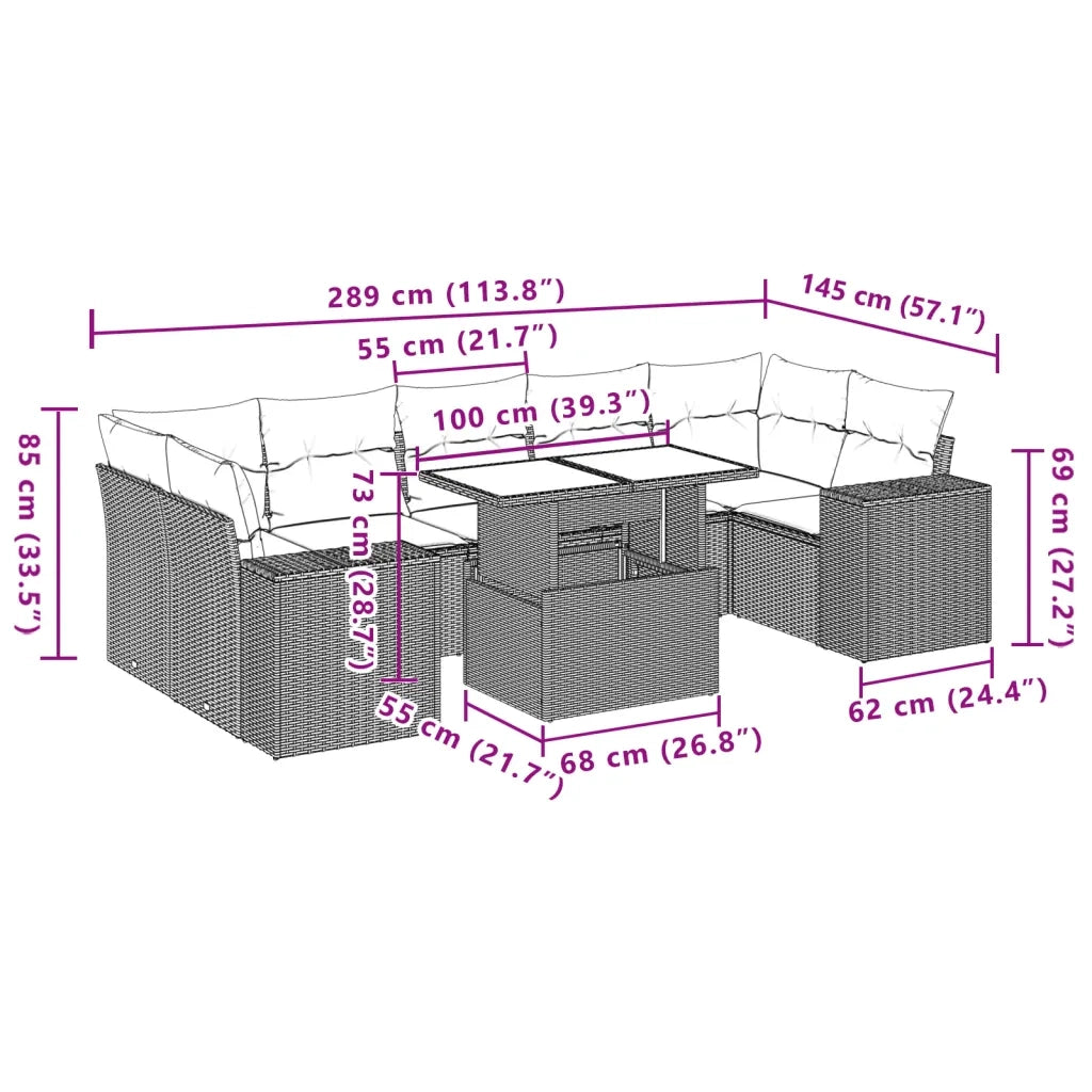 Set Divano da Giardino 8pz con Cuscini Grigio Chiaro Polyrattan 3269042