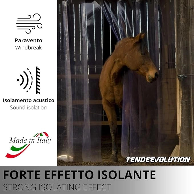 Porta Industriale a Strisce Flessibili in PVC Trasparente 2m x 5m | Ottimo Isolamento Termico | Profilo e Piastre in Acciaio Inox