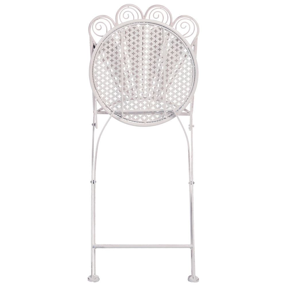 Set da giardino per bistrot Tavolo, panca e sedie in metallo verniciato a polvere bianco sporco Motivo pavone Effetto invecchiato