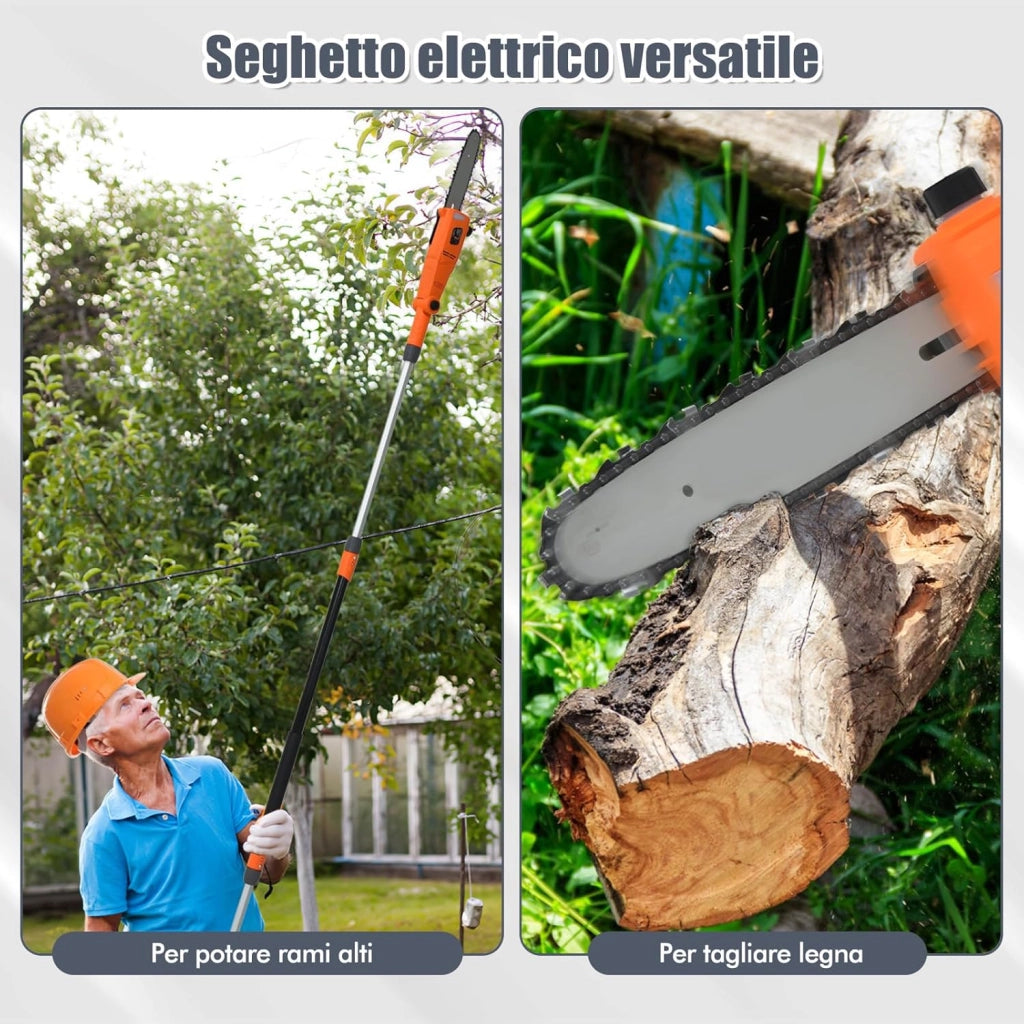 Motosega Telescopica Elettrica da 212-286 cm, Motosega Multiangolare con Testa Regolabile, Installazione senza Attrezzi, Leggera e con Cavo per Taglio di Rami e Legno
