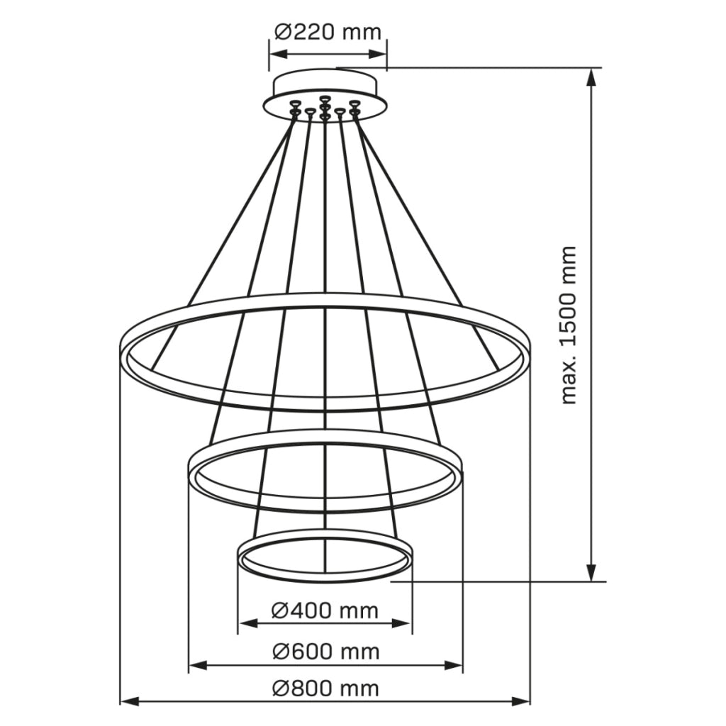 Polux LEA lampada sospesa LED 60W 3 anelli nera Ø80
