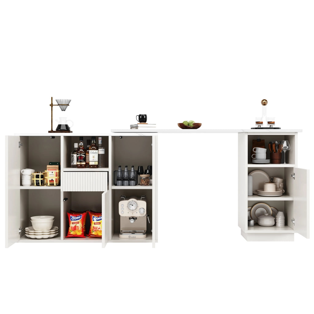 Tavolo Bar Girevole 360¡ã con Piano in Marmo e Vano Aperto ¨C MINIMAL ¨C Bianco 210x30x100,9 cm