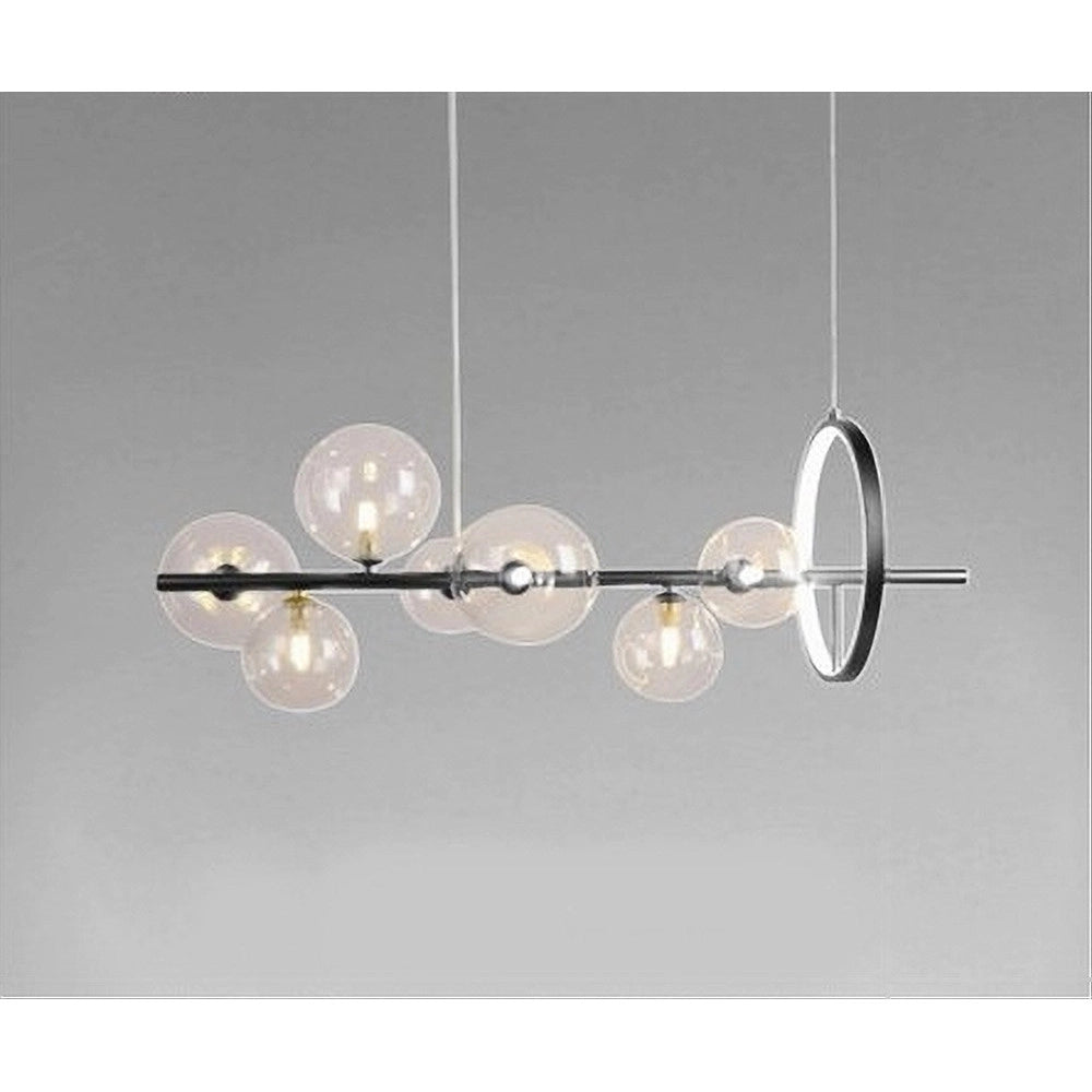 Trade Shop - Lampadario Moderno A Sospensione Nero 7 Sfere G9 Bolle In Vetro Con Cerchio 71676 -