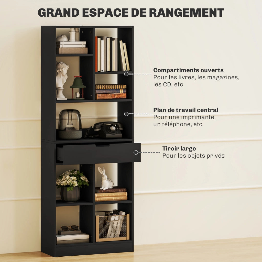 Libreria con cassetto e ripiani aperti ¨C Xylo ¨C Nero 60x26x158 cm