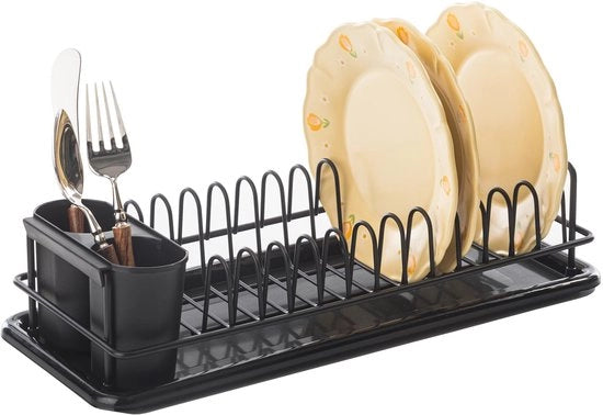 Afdruiprek Compact con Supporto per Utensili - Adatto per Lavandino/Doccia - Capacità fino a 12 Piatti - Acciaio Resistente alla Ruggine - Dimensioni 41 x 17 x 10 cm - Afdruiprek