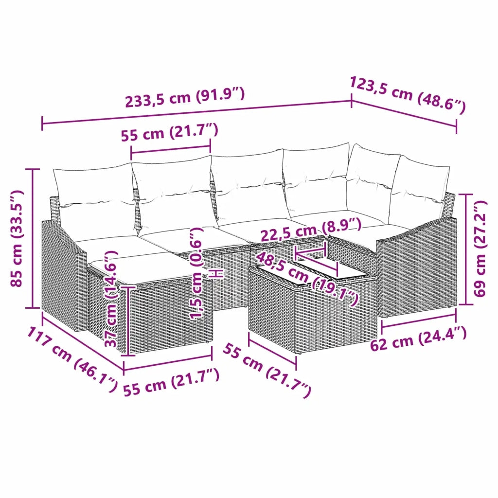 Set di divani 7 pz Marrone polyrattan 3346804