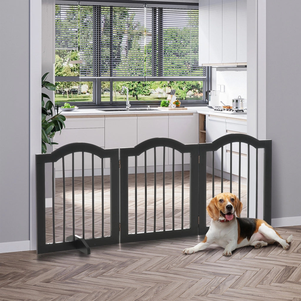 Cancello per Cani 3 Pezzi con Porta ¨C zephmum ¨C Nero 154.5x61 cm