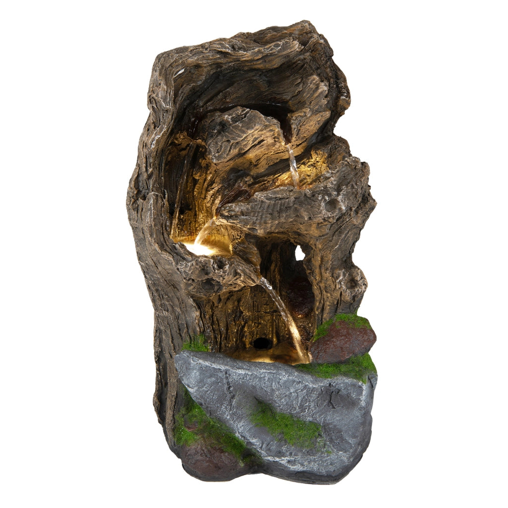 Fontana da giardino ornamento cascata con illuminazione led e pompa, Fontana a cascata in stile roccia con muschio artificiale