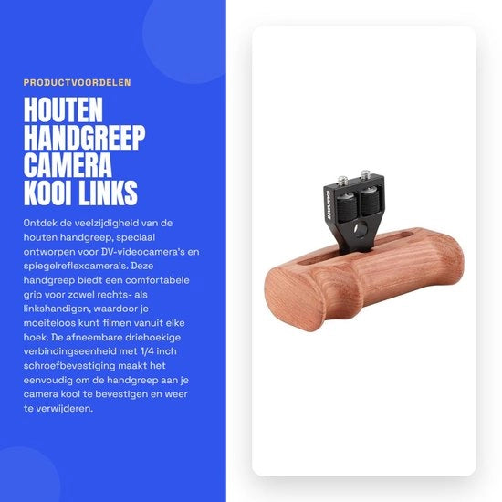 Maniglia in Legno - Design Ergonomico - Compatibile con Fotocamera DSLR - Rimovibile - Viti 1/4" - Peso Netto 162,6 g