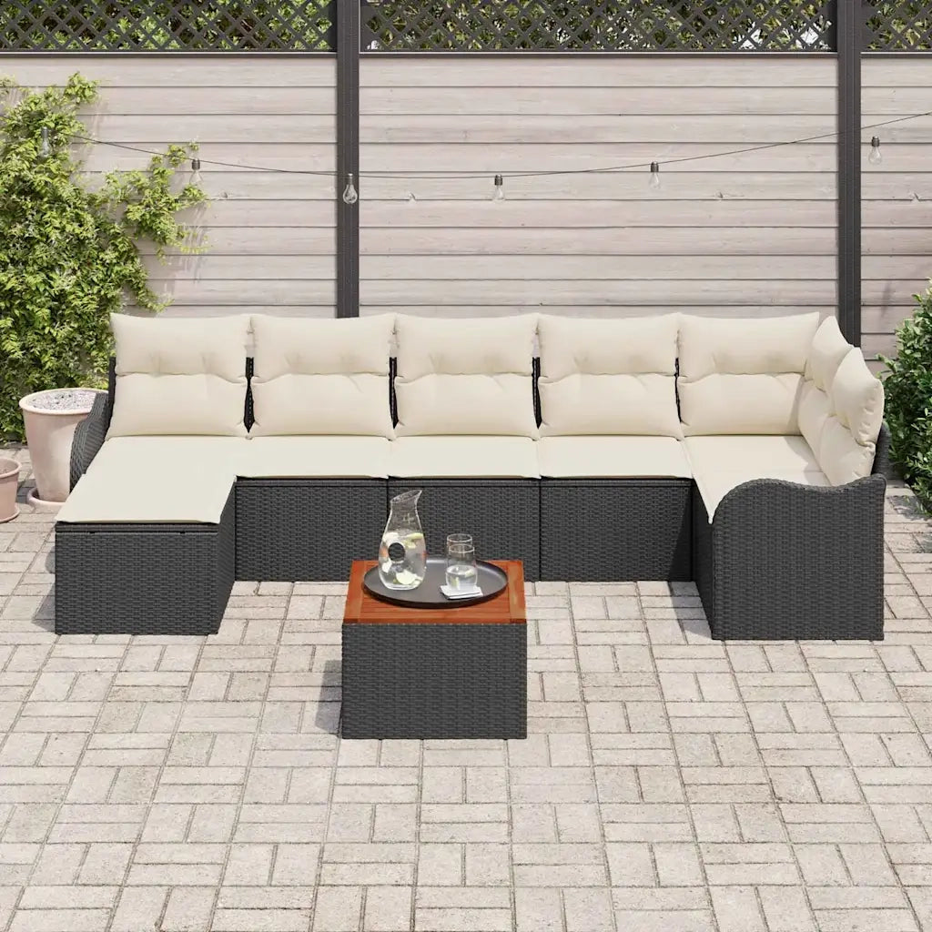 Set Divano da Giardino con cuscino 8 pcs Nero polyrattan