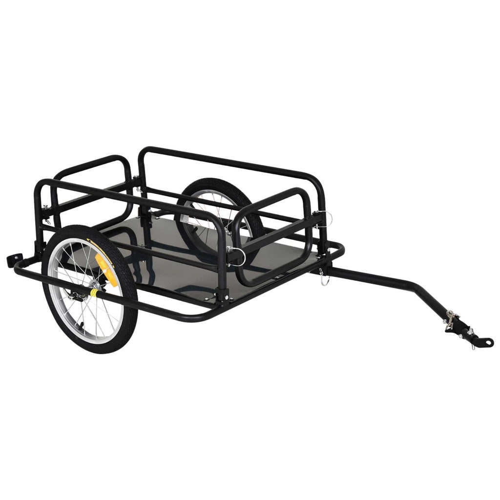Carrello Bici con Pareti Pieghevoli, Gancio e 4 Catarifrangenti, in Acciaio e PE, 139x71.5x49 cm, Nero