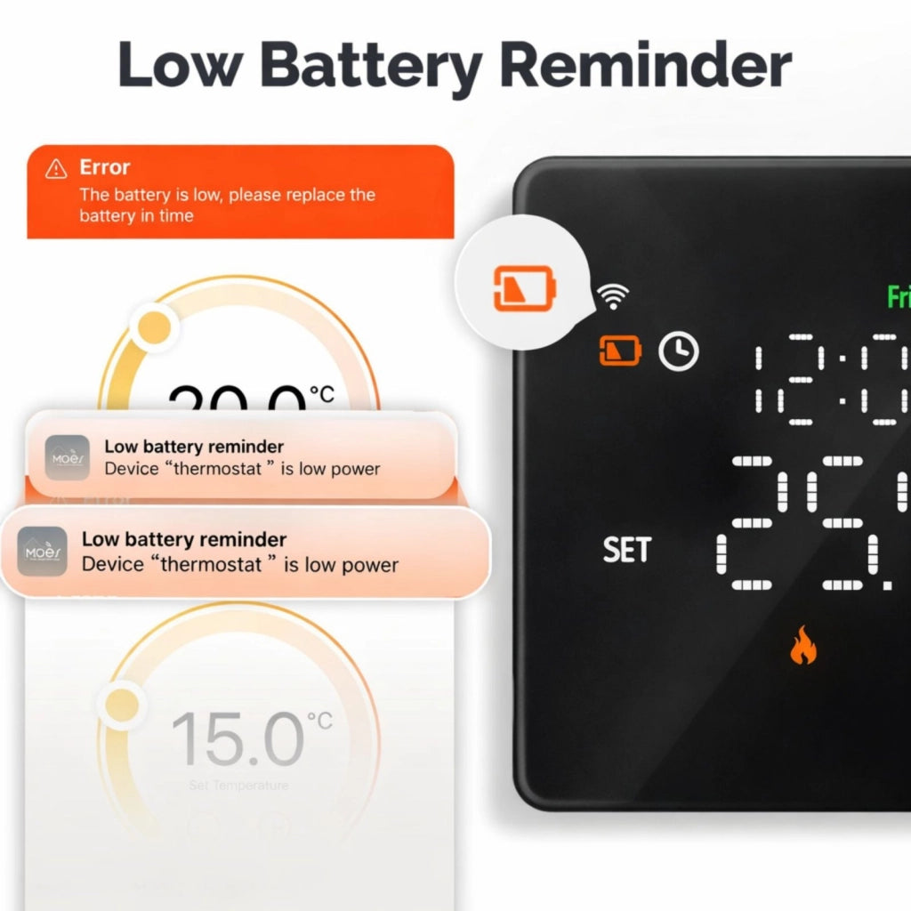 Termostato WIFI 503 Con Batteria, Per Caldaia a Gas Boiler, APP TUYA Smart Life, Quadrata Montaggio da Esterno Oppure Incasso Scatola 503 (Nero)