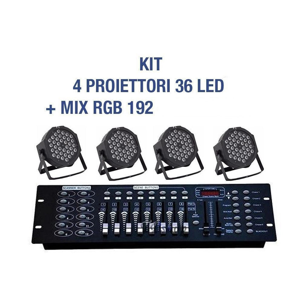 Trade Shop - Kit Par Led Faro Rgb 36 Led Strobo Programmabile Dmx + Mixer 192 -