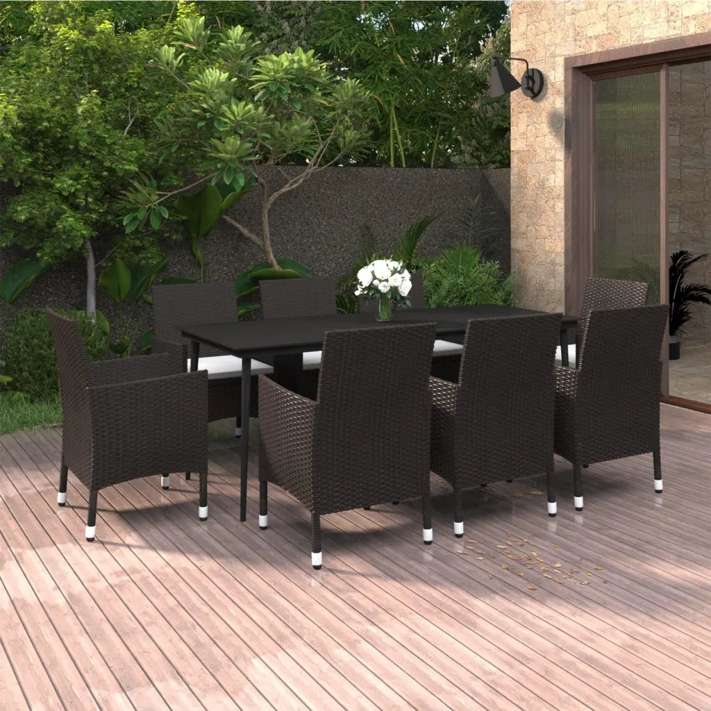 Set da Pranzo per Giardino 9 pz con Cuscini Polyrattan e Vetro cod mxl 38805
