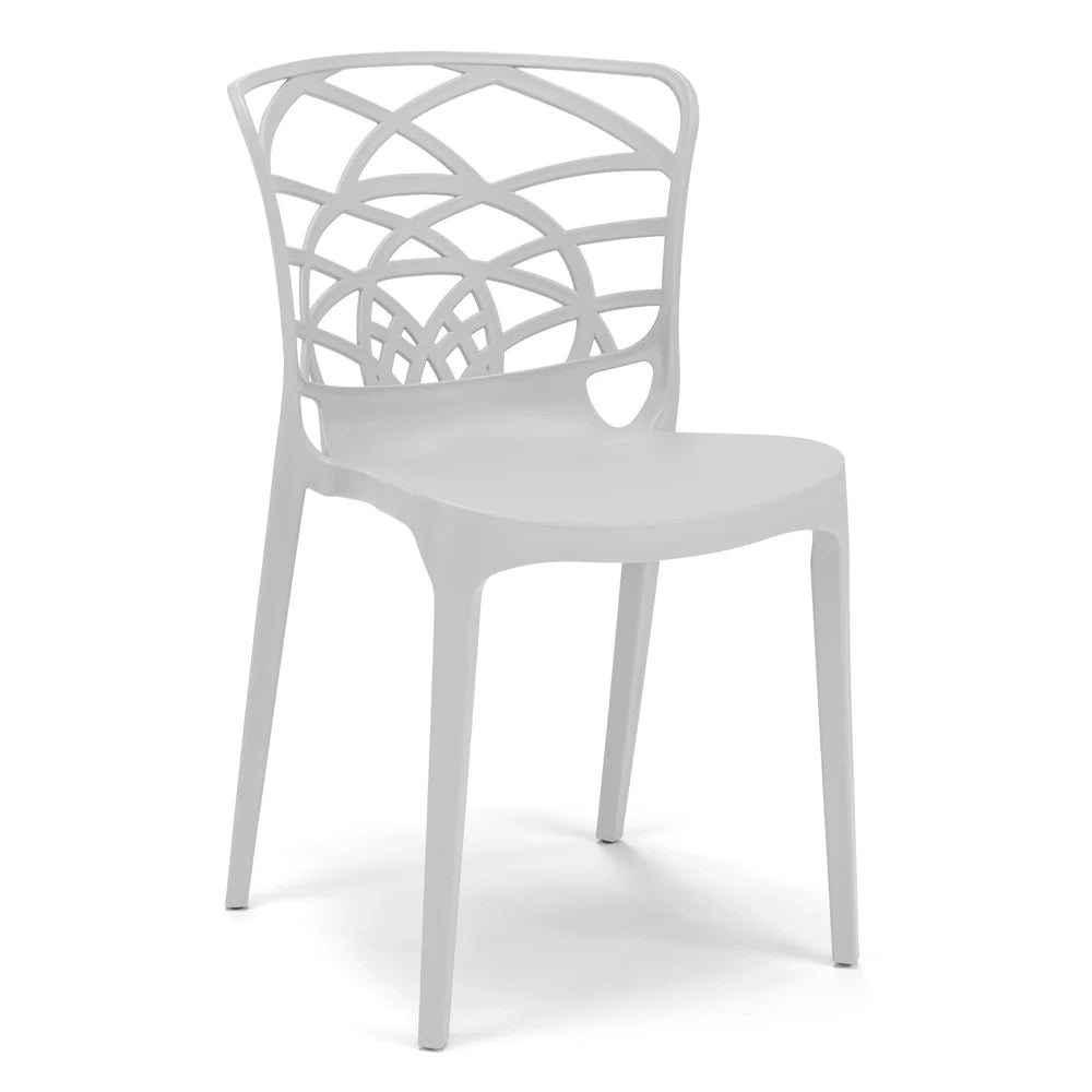Set 4 sedie in polipropilene ARMONIA, impilabile, resistente ai raggi UV, design moderno, ideale per sala da pranzo, cucina, sala d’attesa, bar, ristoranti o giardino, colore Bianco