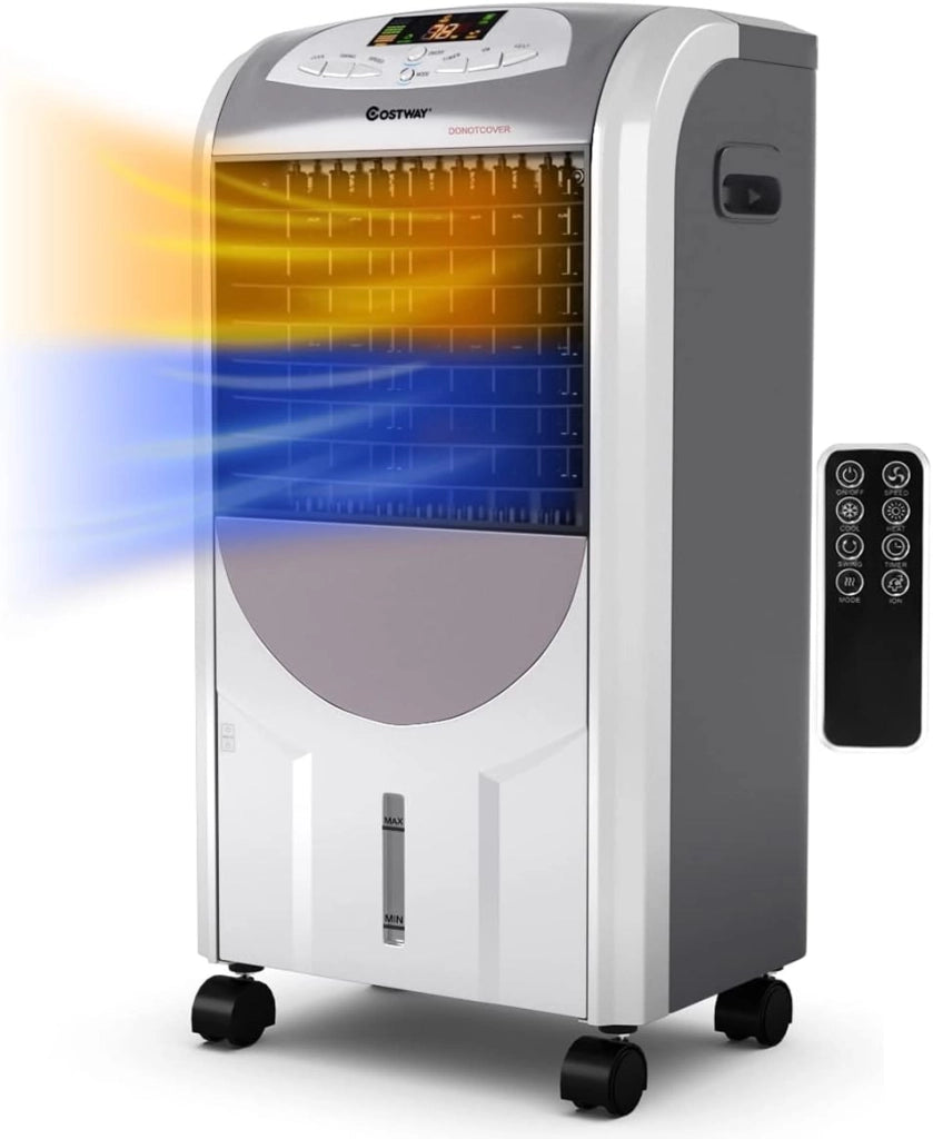 Condizionatore per Freddo Caldo, Ventilatore Climatizzatore da Terra a Evaporazione Portatile, Caldo 2000W, Freddo 75W, con Telecomando