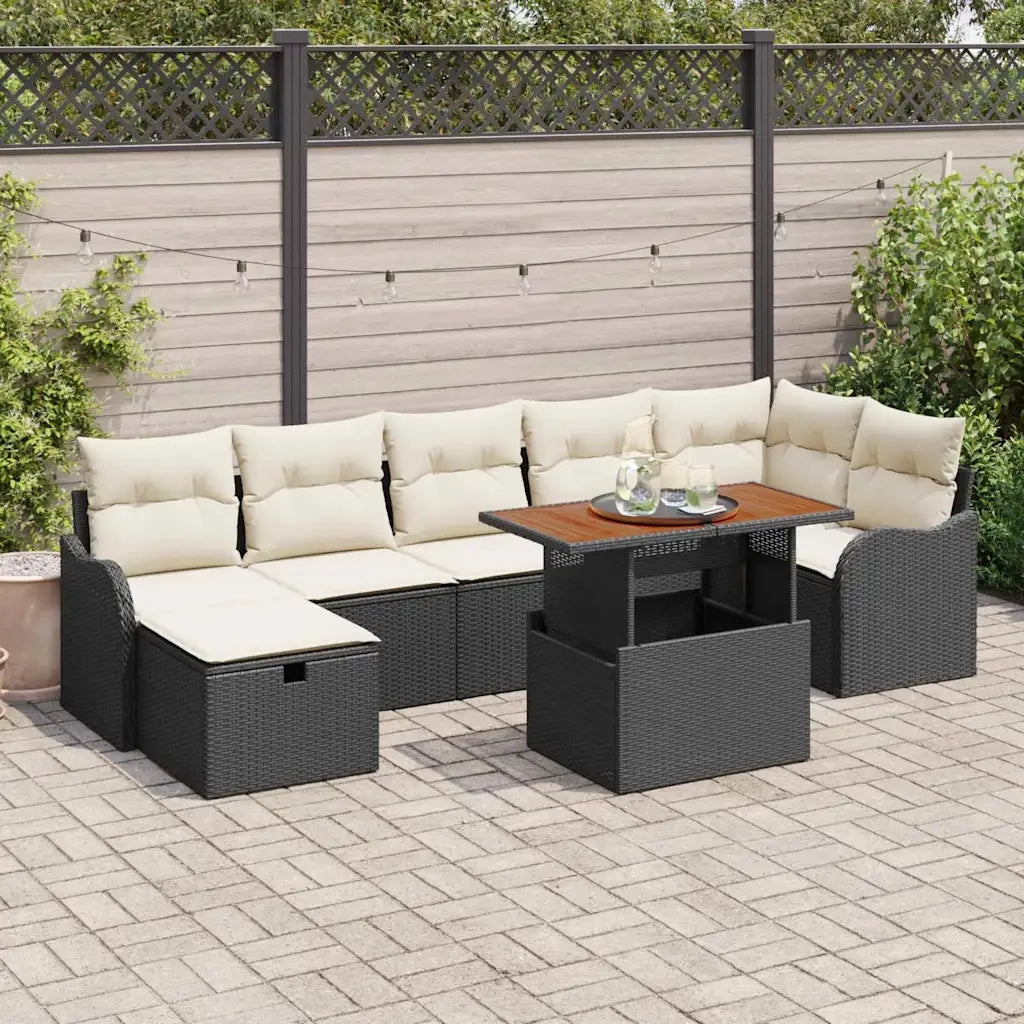 Set Divano da Giardino con cuscino 8 pcs Nero polyrattan 3359946