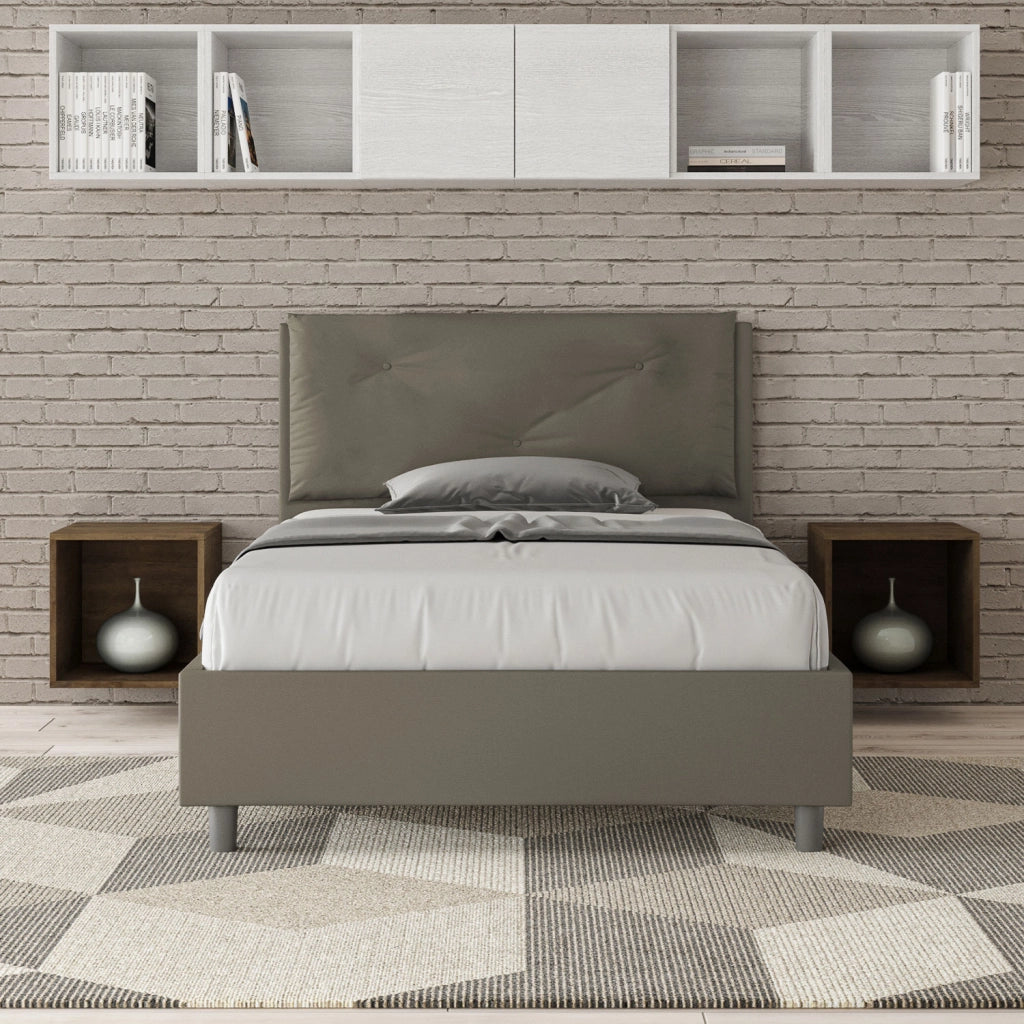 BS COM Letto una piazza e mezza con rete imbottito 120x190 similpelle cappuccino