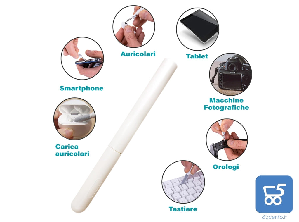 Kit Pulizia Cuffie Auricolari Multifunzione 3 in 1 in ABS Spugna e spazzolina Bianco
