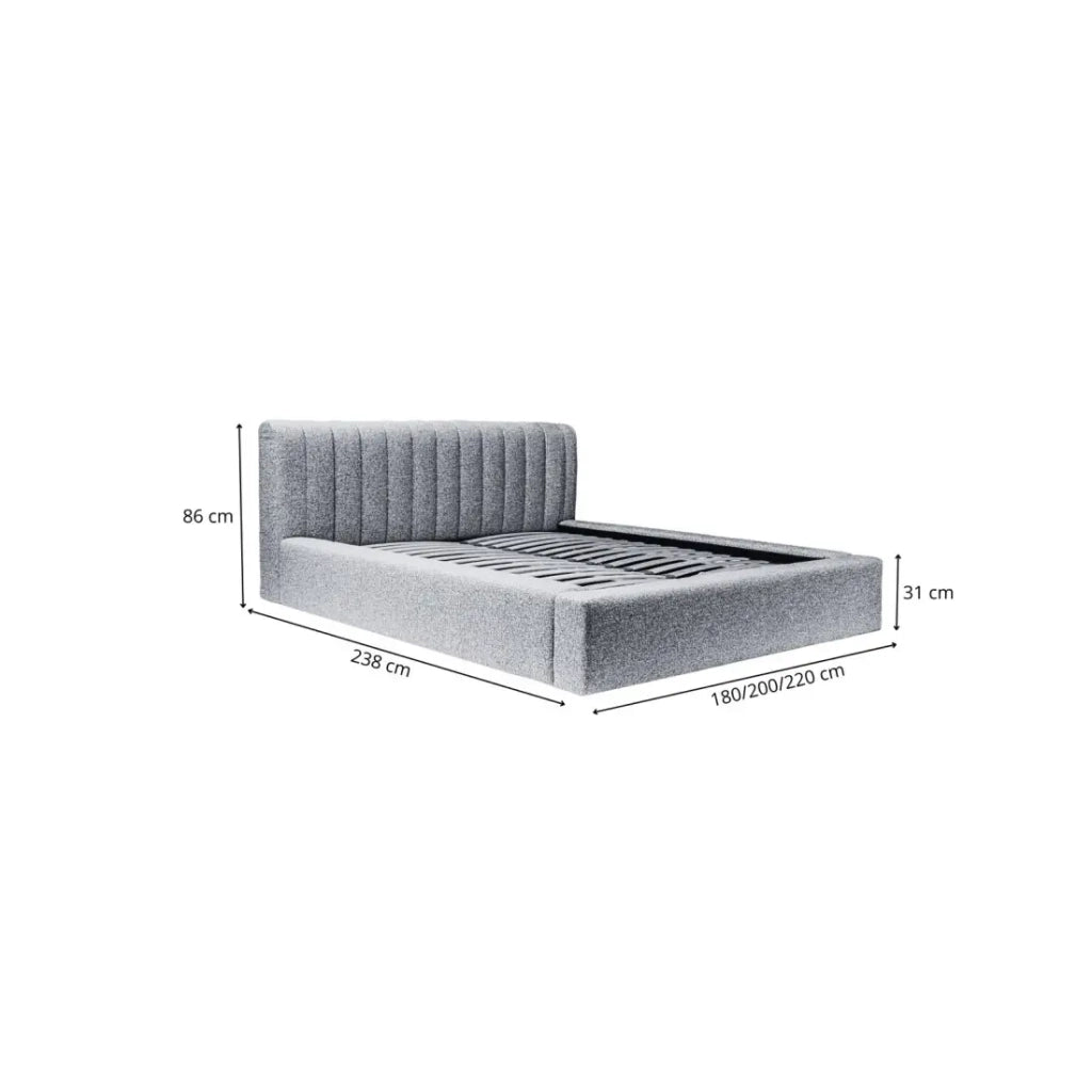 Lit coffre CERVIN – Velluto morbido Perla di cemento – 180x200 cm – Rete sollevabile – Design contemporaneo