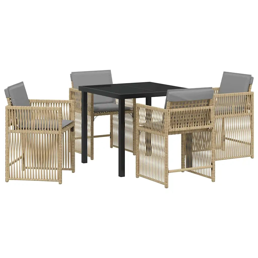 Set da Pranzo per Giardino 5 pcs Beige polyrattan