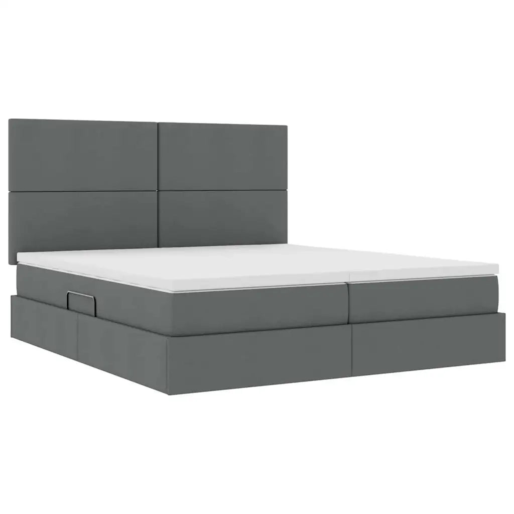 Letto con testiera Grigio scuro 200 x 200 cm Tessuto