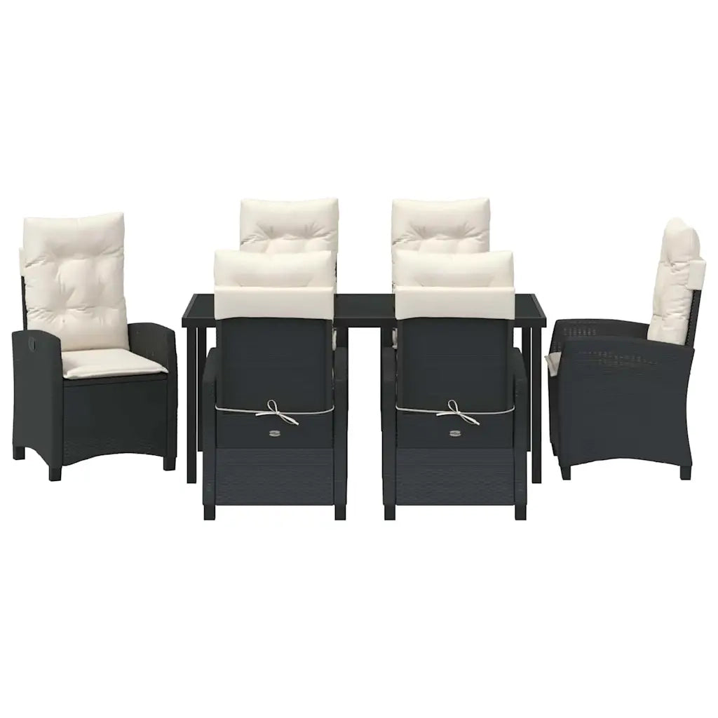 Set da Pranzo per Giardino con cuscino 7 pcs Nero polyrattan