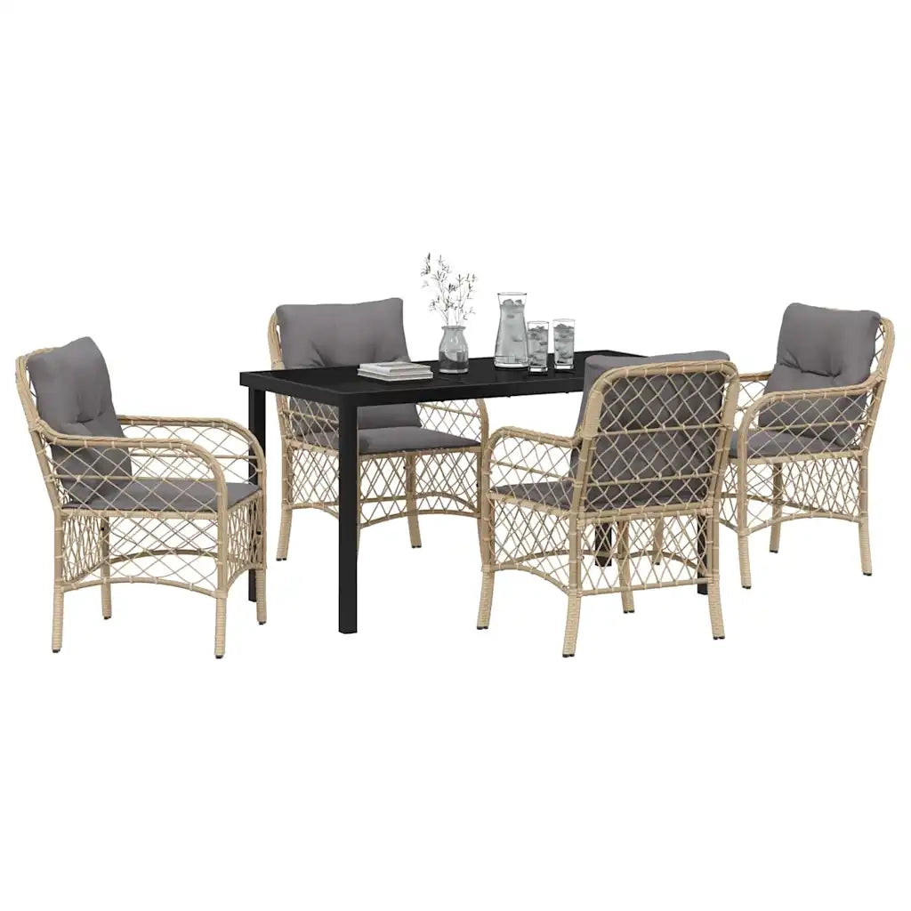 Set da Pranzo per Giardino con cuscino 5 pcs Beige polyrattan
