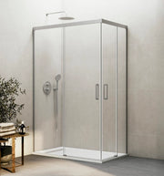 Box doccia angolare BASIC apertura al vertice 100x75 cm (95-100/70-75) nichel vetro trasparente