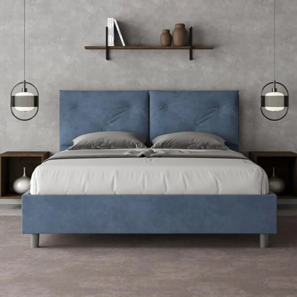 Letto matrimoniale con rete imbottito 160x210 microfibra blu Appia