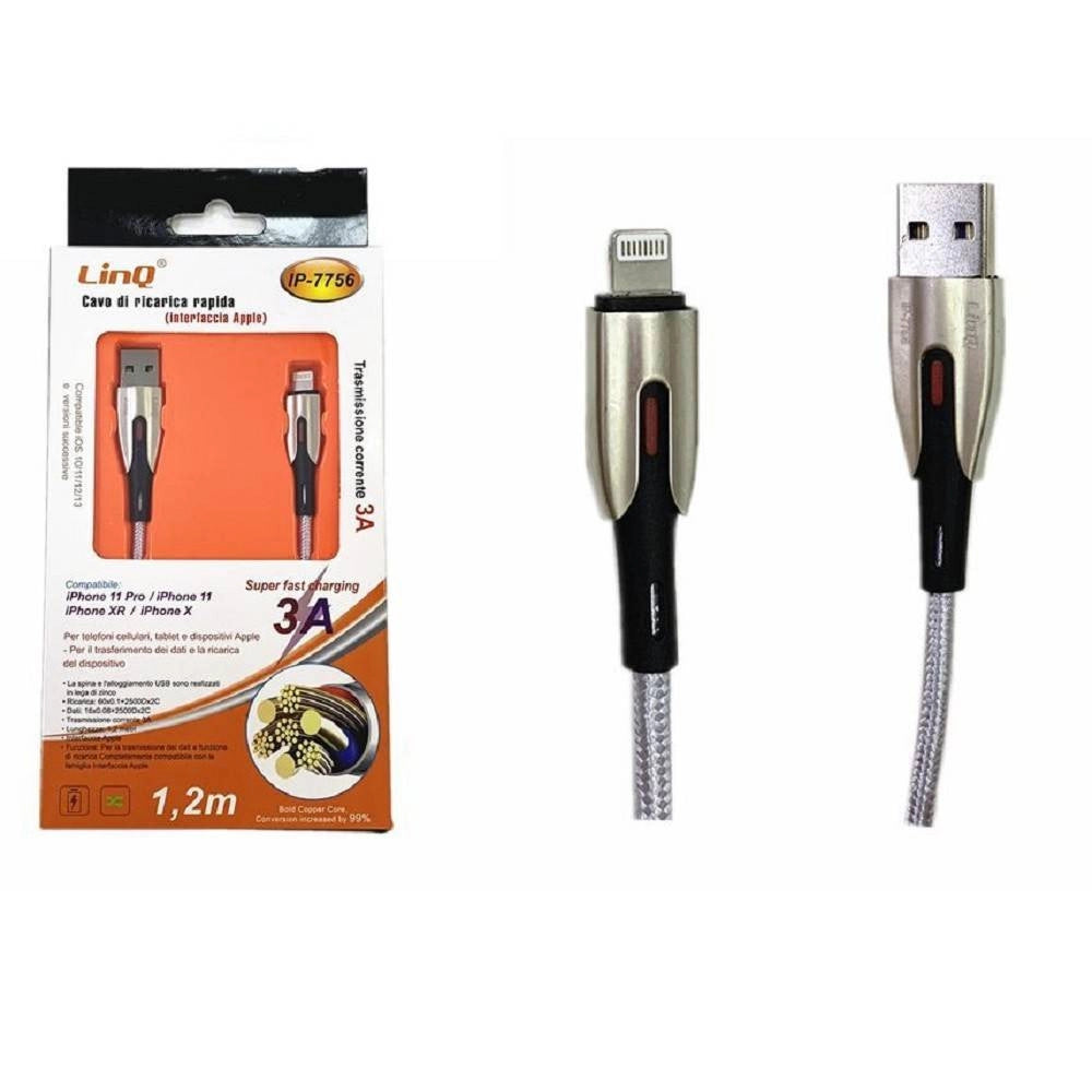 Trade Shop - Cavo Di Ricarica Rapida 3a Usb Interfaccia Lightning Iphone Ios 1.2 Mt Ip-7756 -