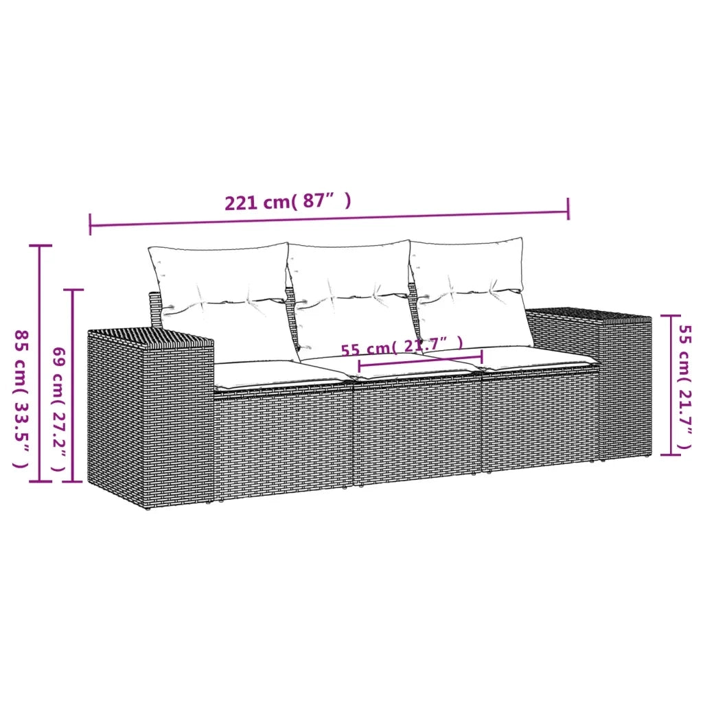 Set Divano da Giardino 3 pz con Cuscini Beige in Polyrattan 3254595