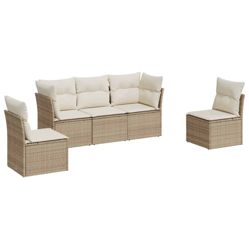 Set Divano da Giardino 5 pz con Cuscini Beige in Polyrattan 3249187