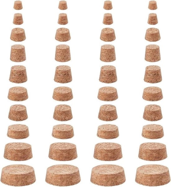 Tappi per bottiglie di vino e birra - 40 pezzi, 10 misure di diametro 04-19 pollici - Tappi per bottiglie di vino e birra con cappuccio in legno - Legno naturale morbido - Sostituzione per bottiglie di vino e birra.