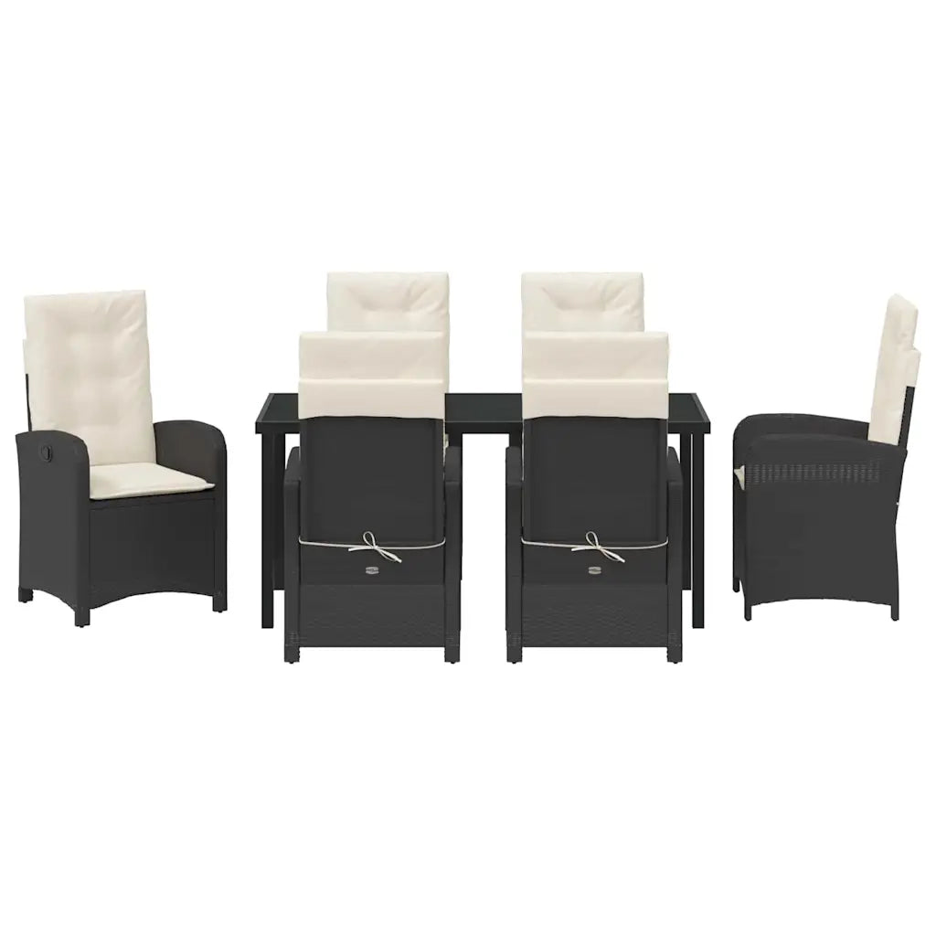 Set da Pranzo per Giardino con cuscino 7 pcs Nero polyrattan